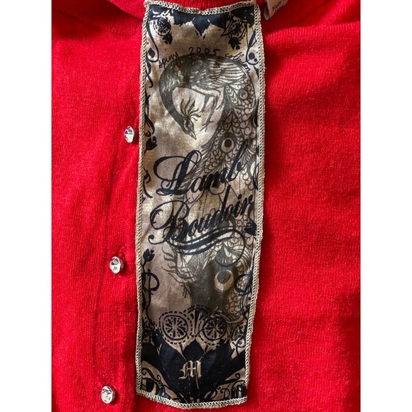 L.A.M.B. 2005 Boudoir Cherry Red Cashmere Cardigan Size M - Picture 9 of 10